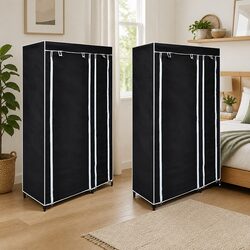 Folding Wardrobe 2 pcs Black Fabric Portable Storage Bedroom Closet Organizer