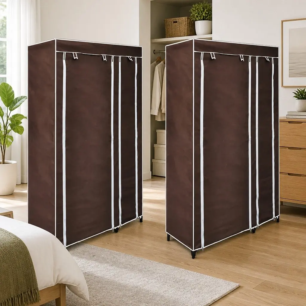 Brown Portable Folding Wardrobes 2pcs for Optimal Storage