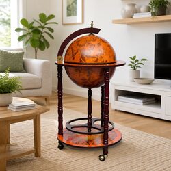 Elegant Wooden Globe Bar with Wheels and Bottle Holders