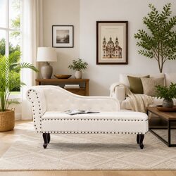 Elegant Cream White Faux Leather Chaise Longue Chair