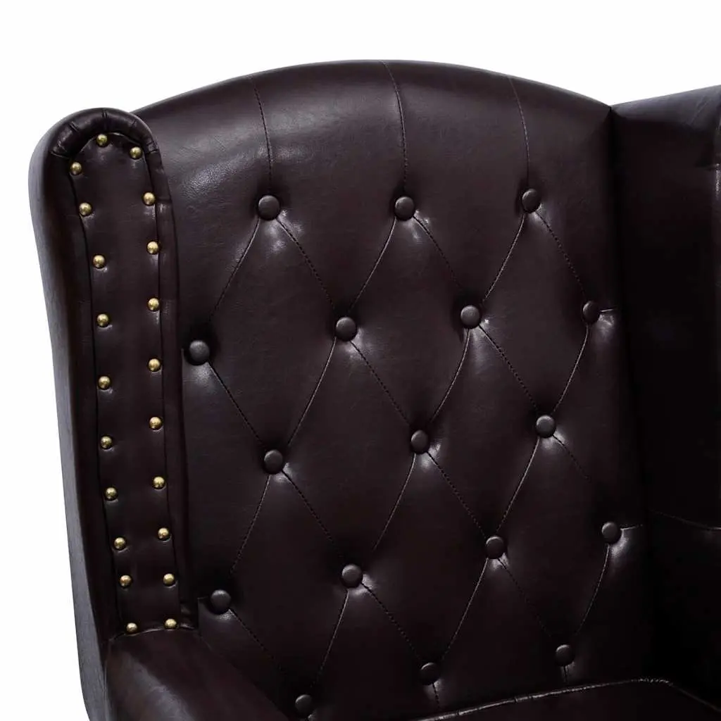 Brown Chesterfield Armchair with Footstool, Button Tufted