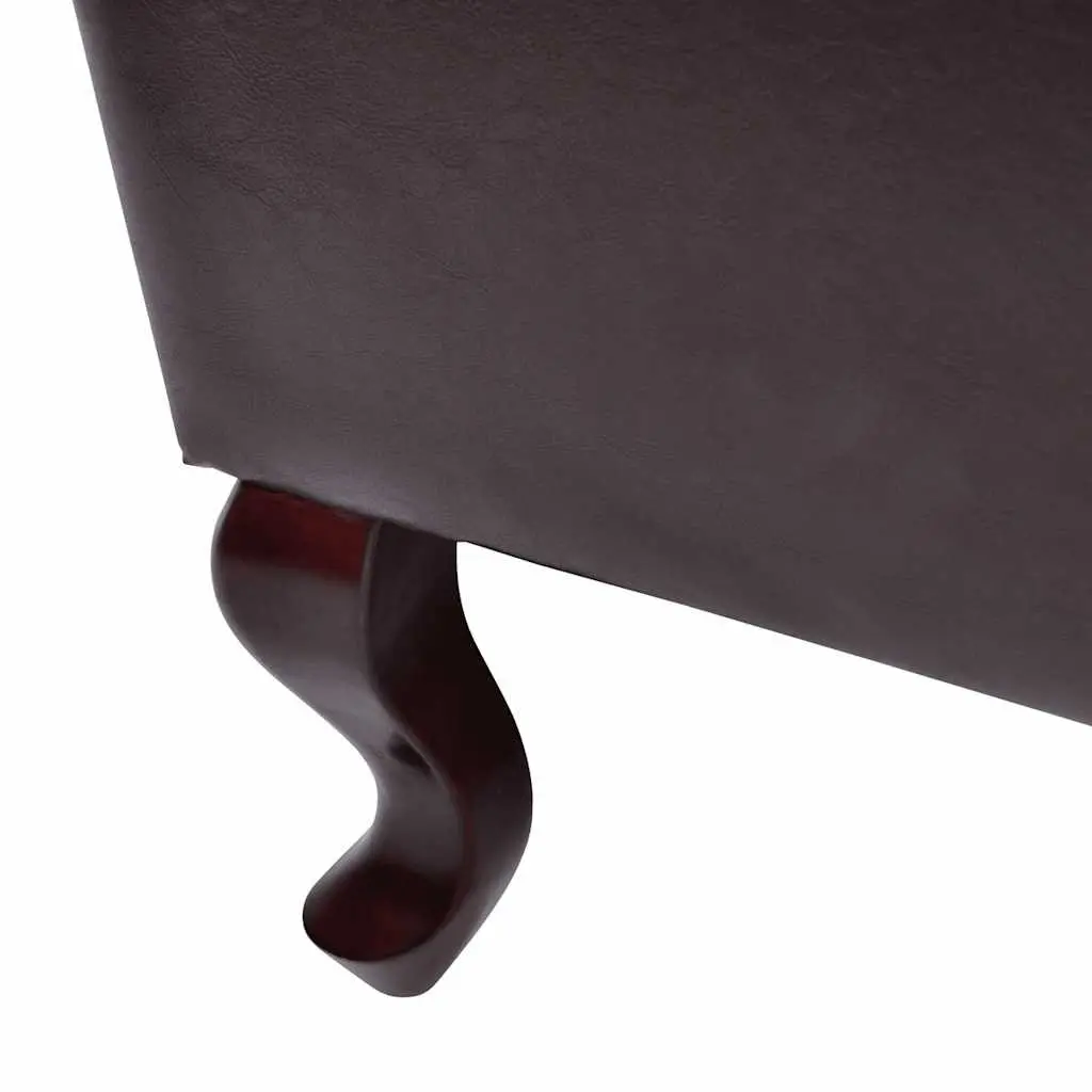 Brown Chesterfield Armchair with Footstool, Button Tufted