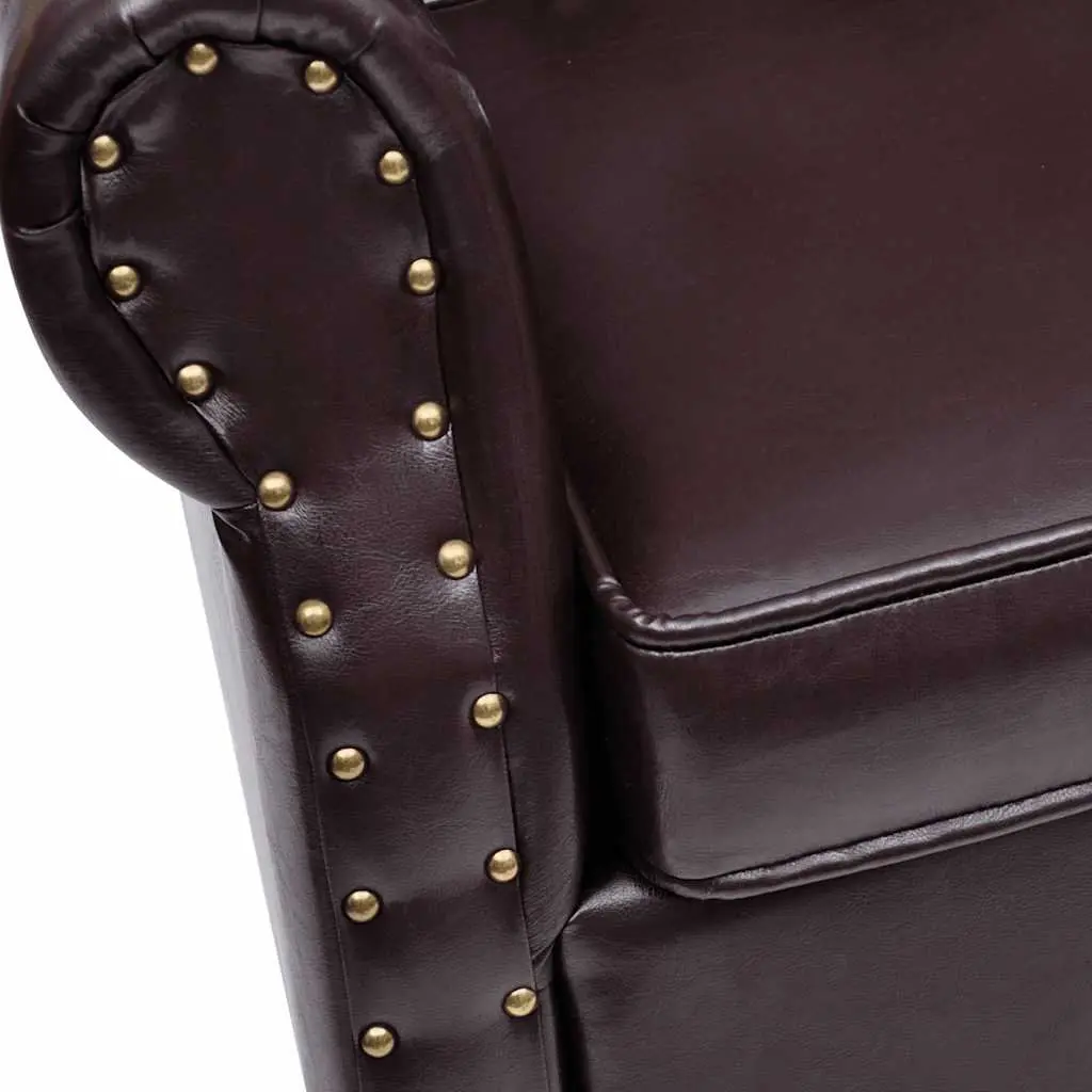 Brown Chesterfield Armchair with Footstool, Button Tufted