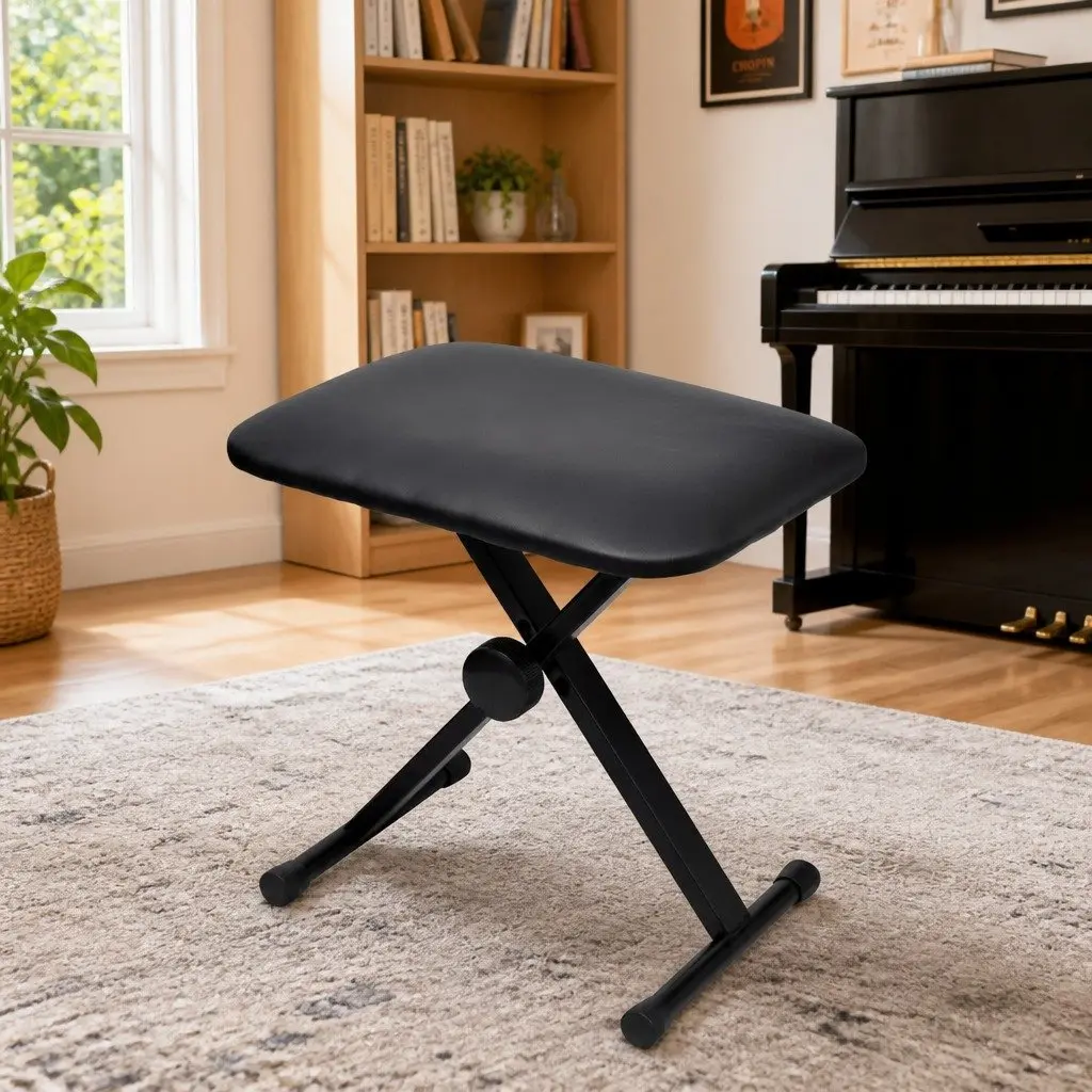 Piano Keyboard Stool Steel Adjustable Height Foldable X-Frame Black