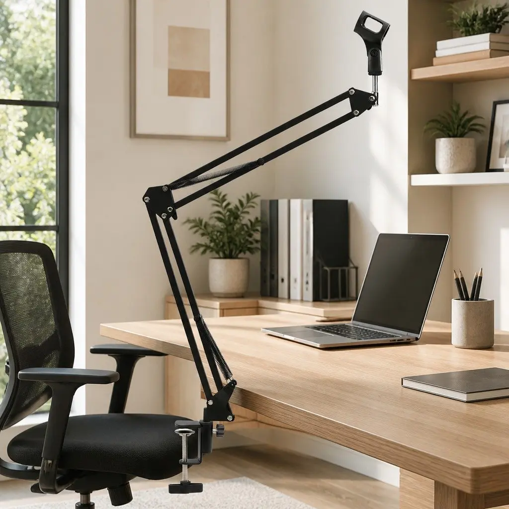 Microphone Stand Steel Table Mounted Adjustable Scissor Arm Black