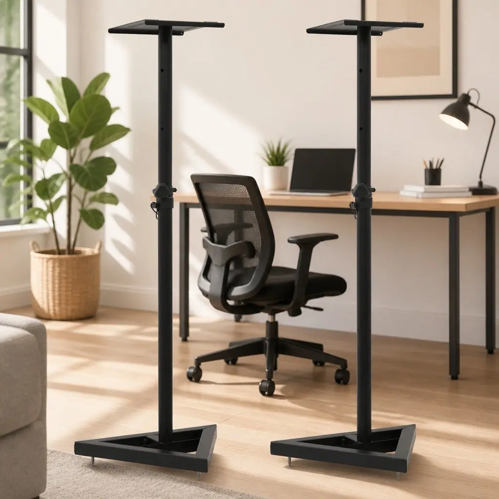 Black Steel Adjustable Height Studio Monitor Speaker Stands
