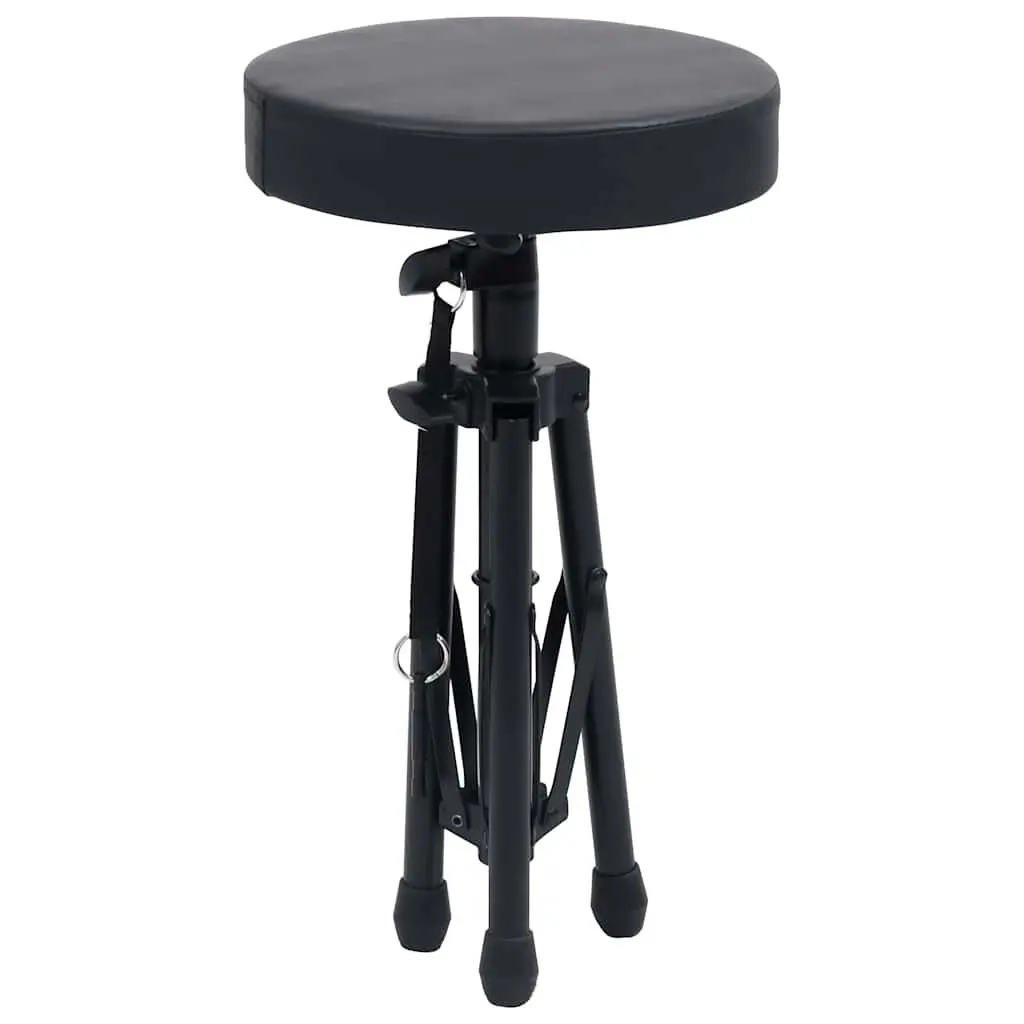 Drum Stool Steel Adjustable Height Round Padded Black Foldable Tripod Legs