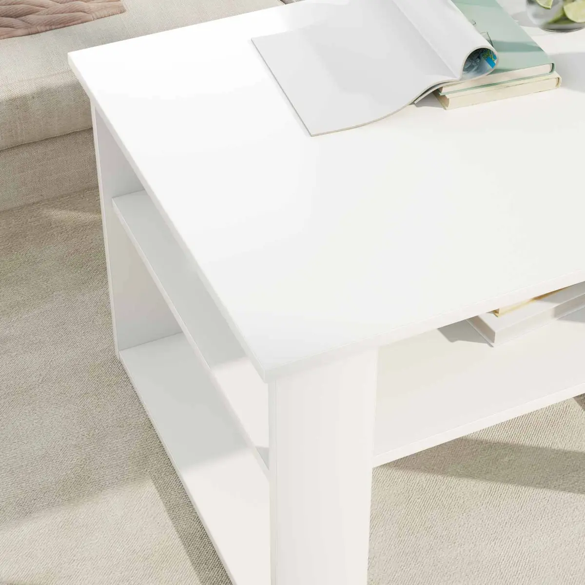 Coffee Table with Storage White Rectangular Modern Living Room Accent Furniture