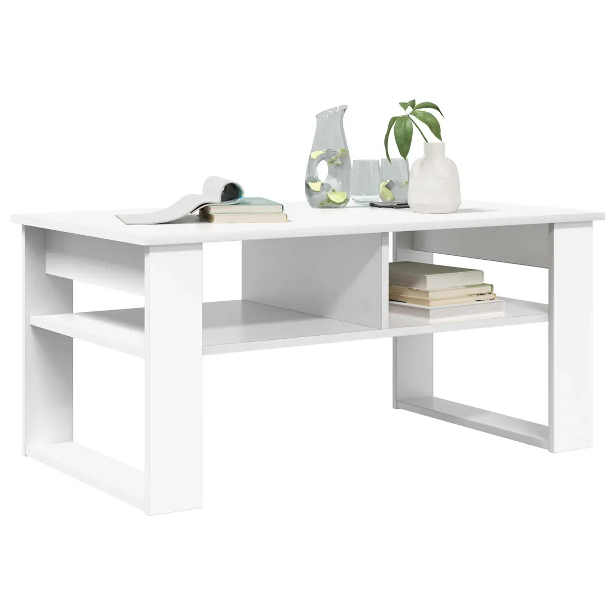 White Coffee Table with Storage Shelves 96x54x44cm