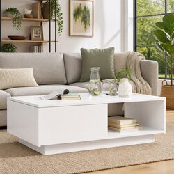 Coffee Table with Drawer White Rectangular Living Room Accent Furniture Storage