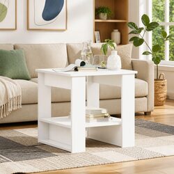 White Rectangular Coffee Table with Integrated Storage