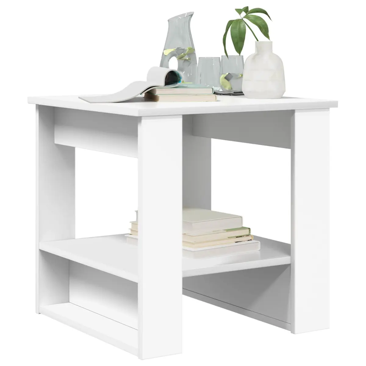 White Rectangular Coffee Table with Integrated Storage