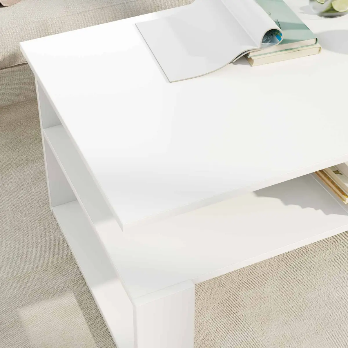 Coffee Table White Rectangular Modern Living Room Accent Furniture Engineered