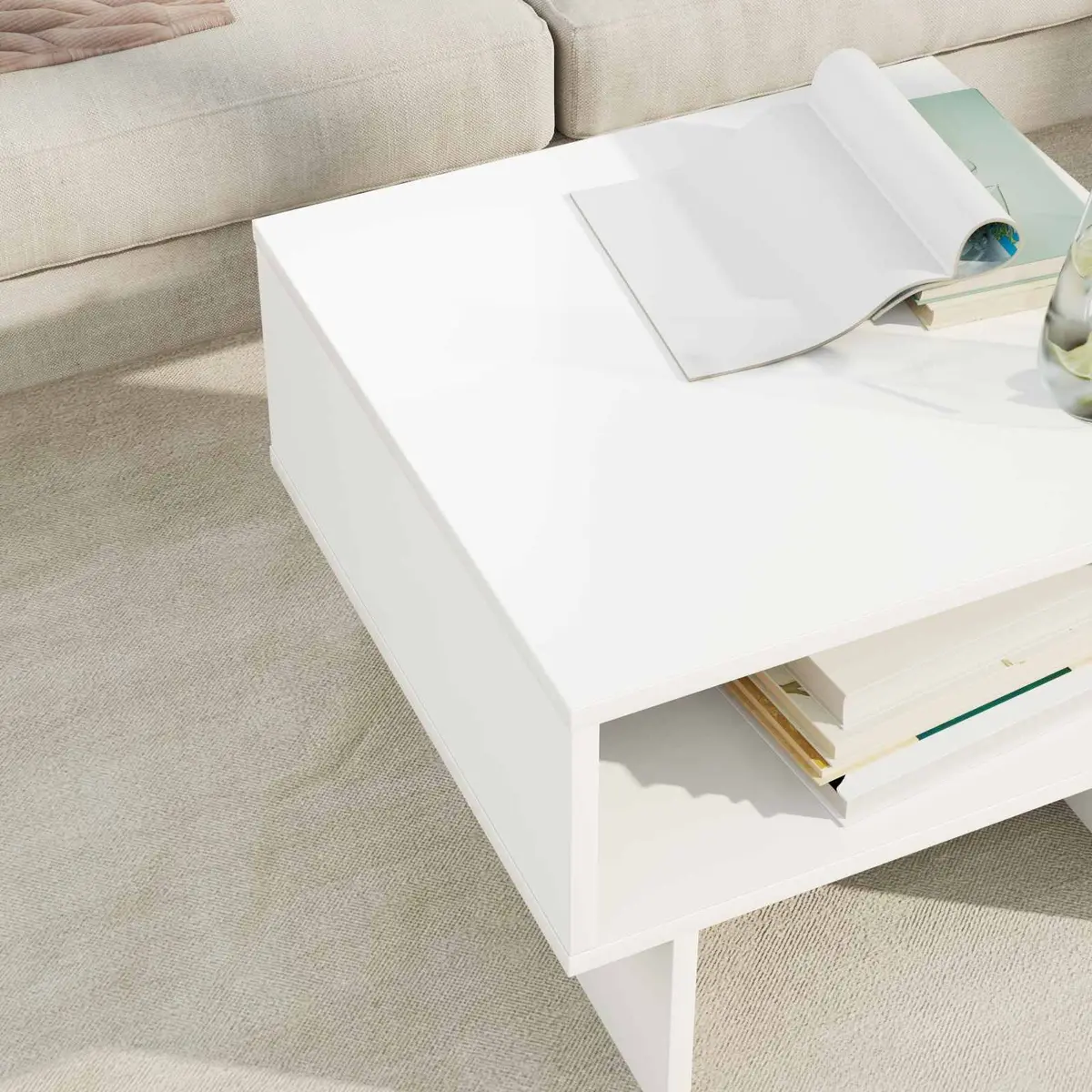 White Coffee Table with Storage for Living Room
