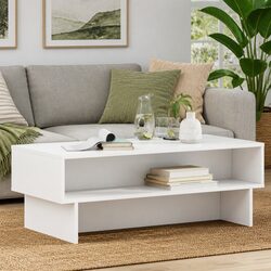 Modern White Coffee Table with Storage Shelves