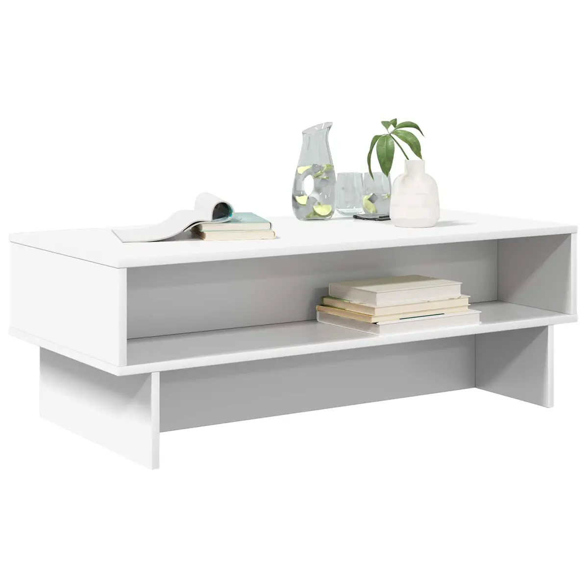 White Coffee Table with Storage Shelves