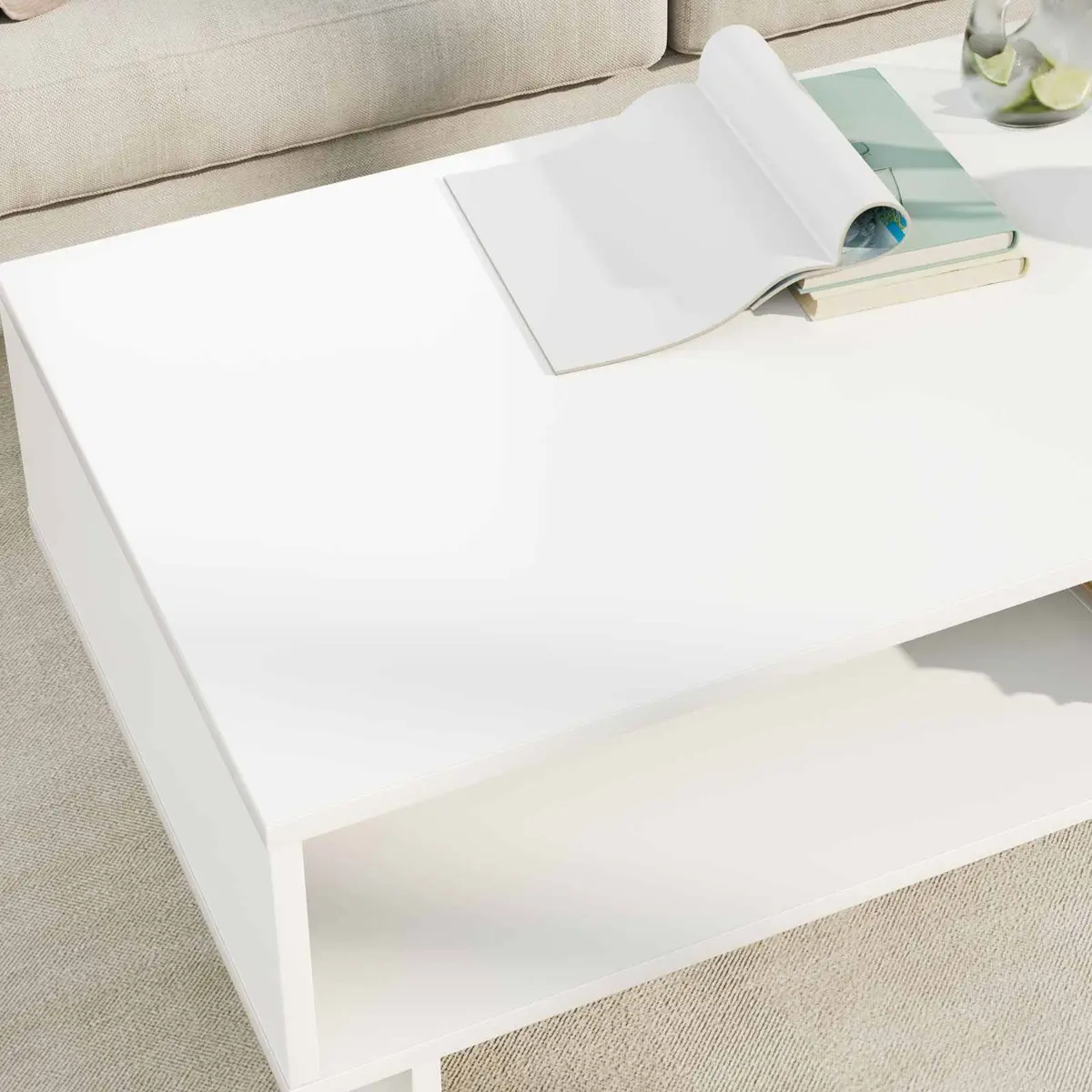 White Coffee Table with Storage Shelves