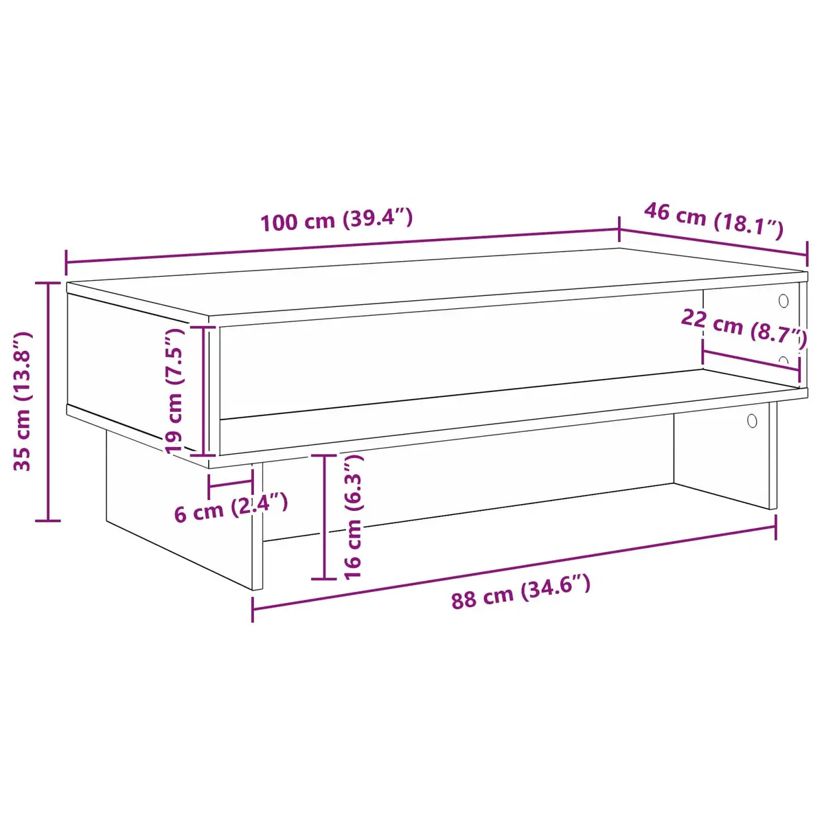 White Coffee Table with Storage Shelves