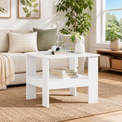 Modern White Coffee Table with Storage Shelves 57x55x45cm