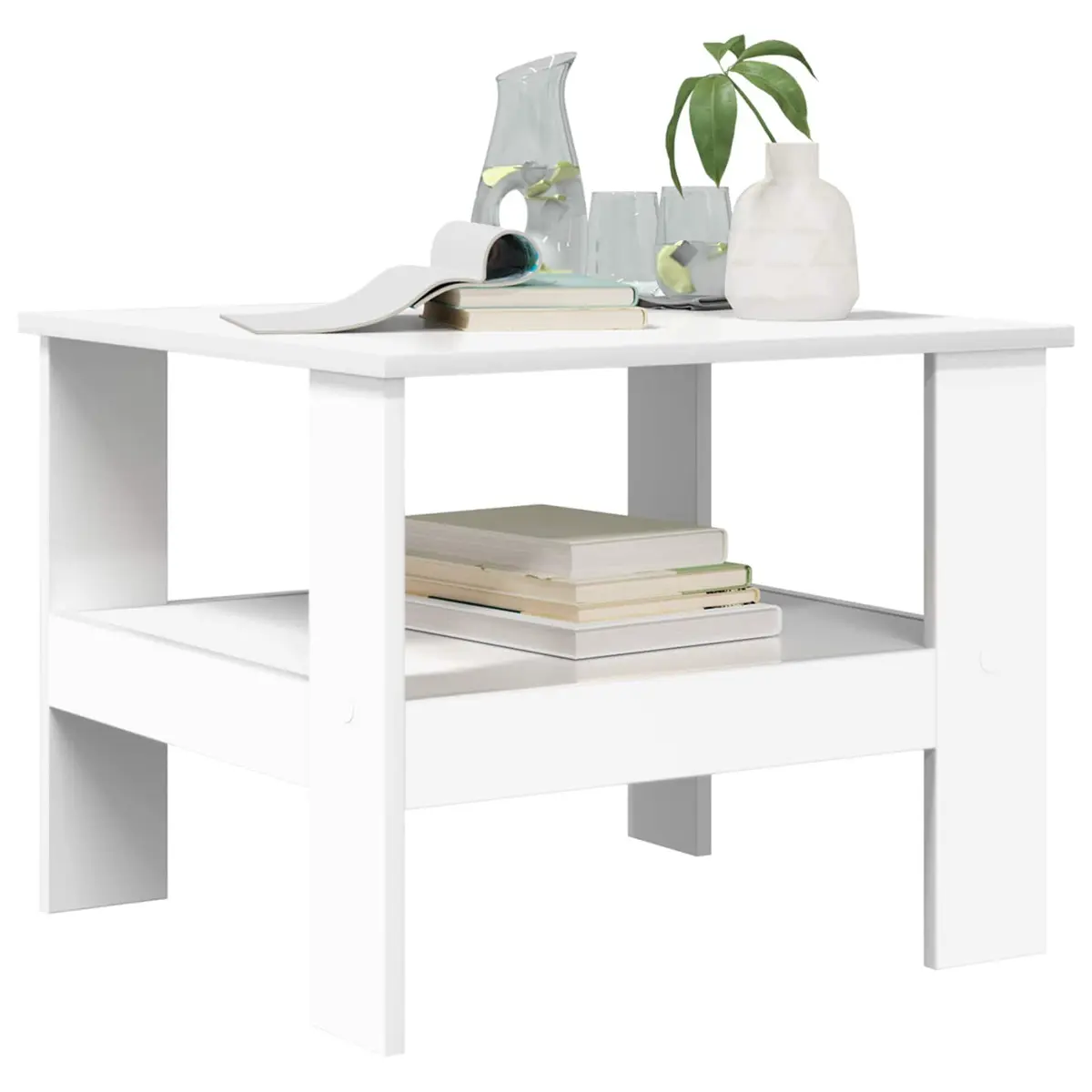 White Coffee Table with Storage Shelves 57x55x45cm