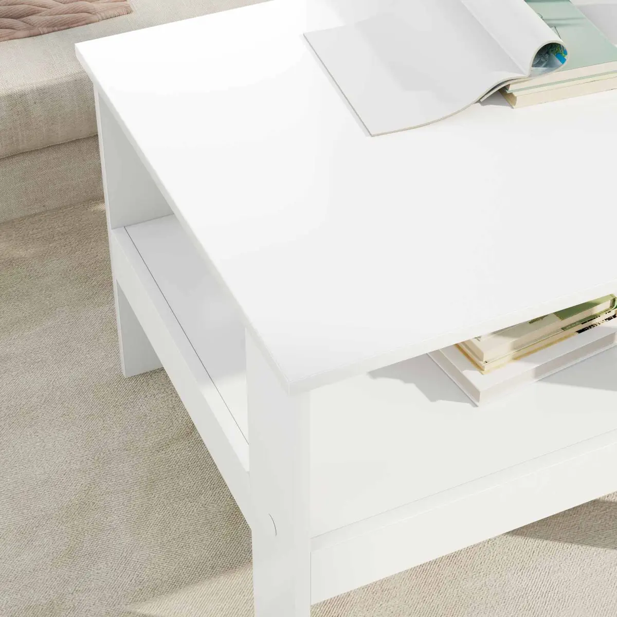 White Coffee Table with Storage Shelves 57x55x45cm