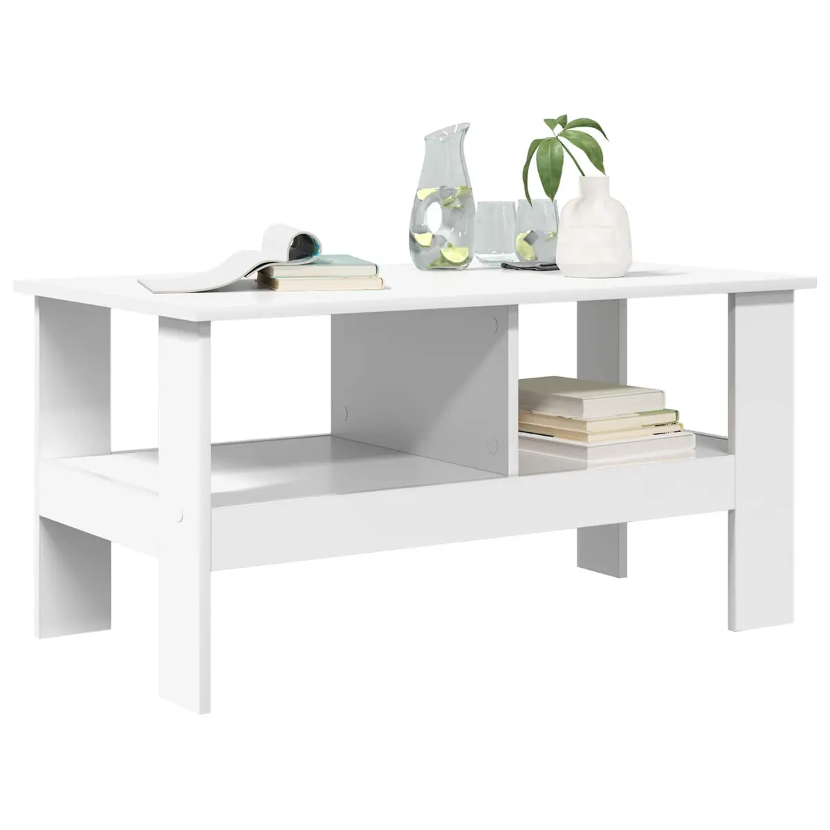 White Coffee Table with Ample Storage for Living Room