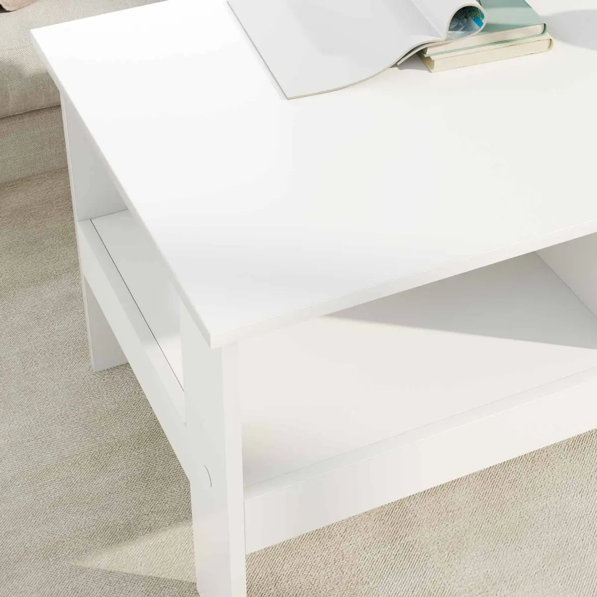 White Coffee Table with Ample Storage for Living Room