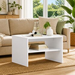 Stylish White Rectangular Coffee Table with Storage