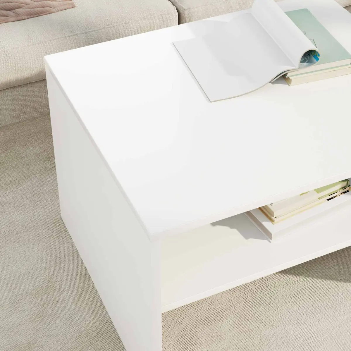 White Rectangular Coffee Table with Storage