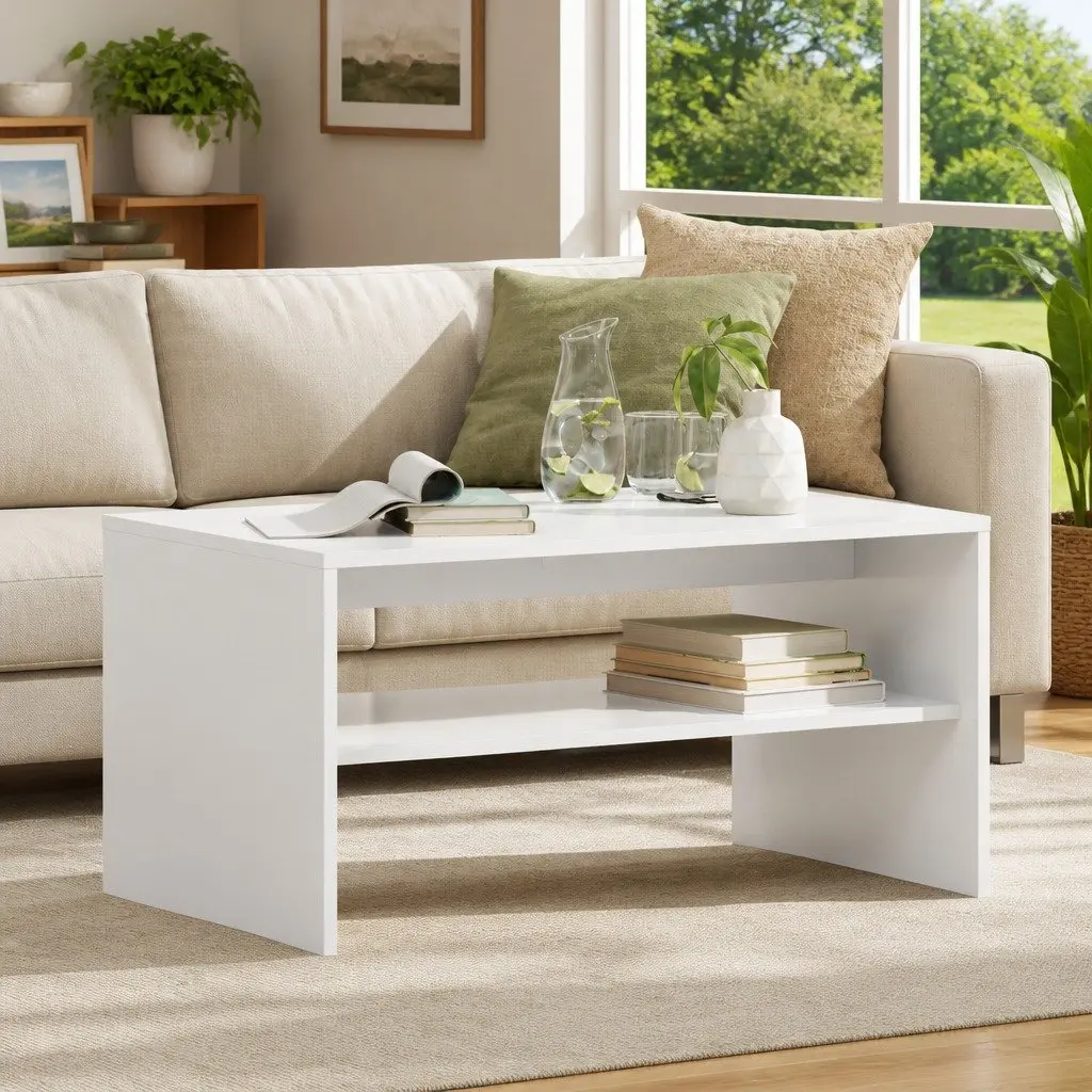 White Rectangular Coffee Table with Storage