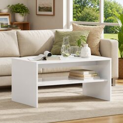 Modern White Rectangular Coffee Table with Storage