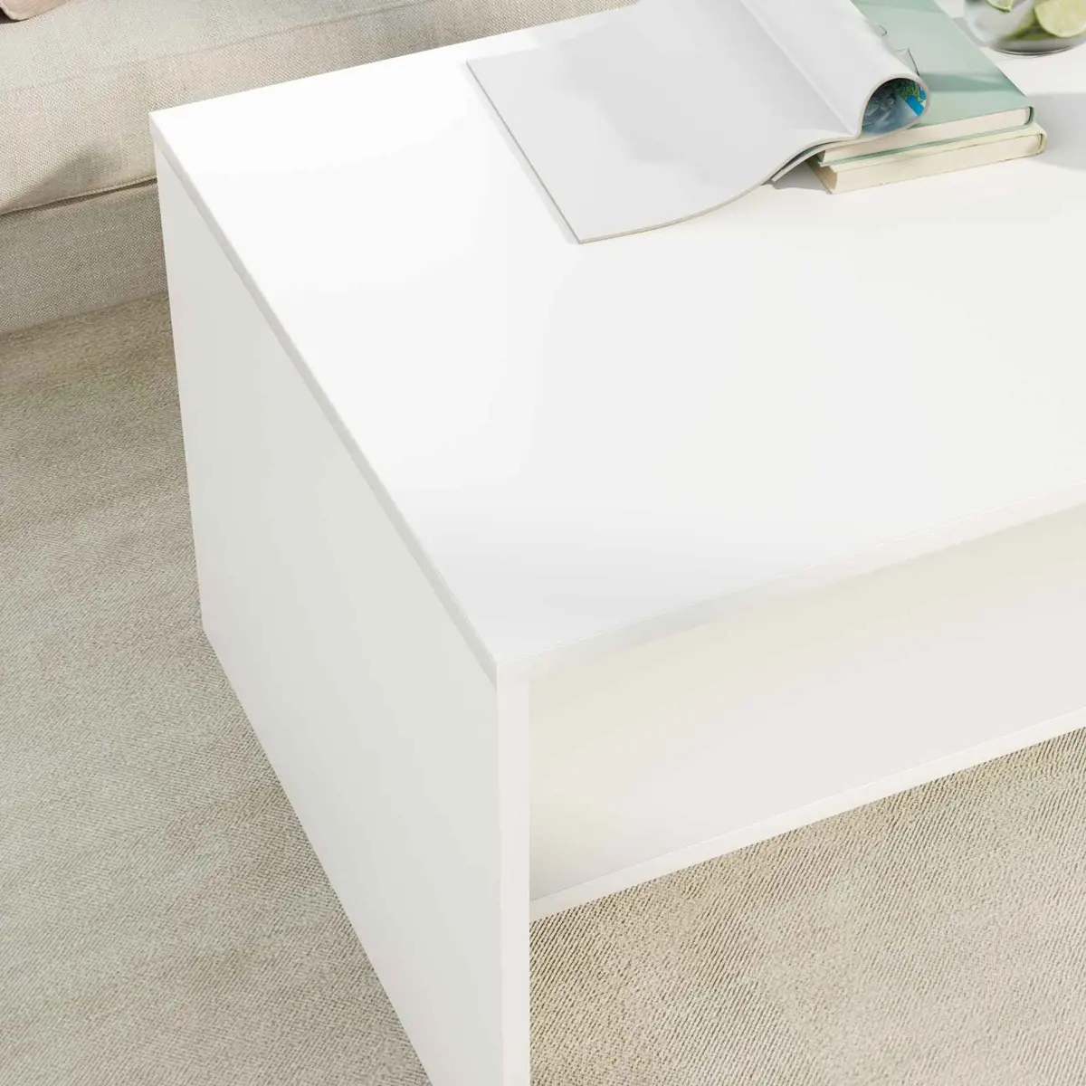 White Rectangular Coffee Table with Storage