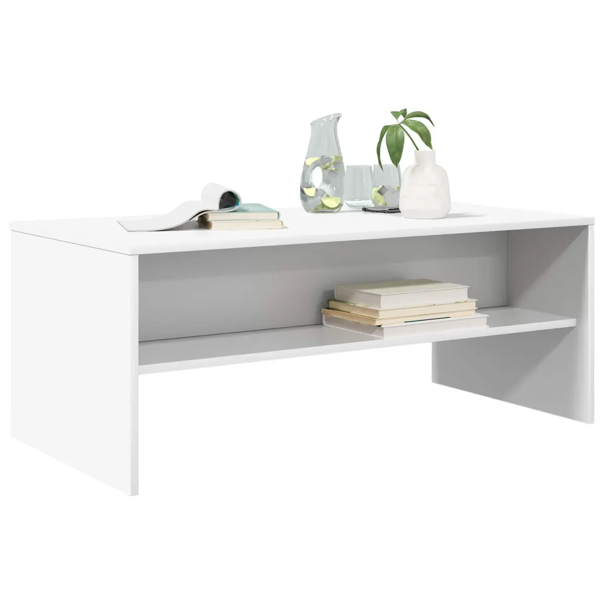 White Rectangular Coffee Table with Storage