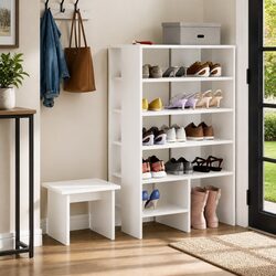 Premium Shoe Cabinet with Shelf – 2 pcs White