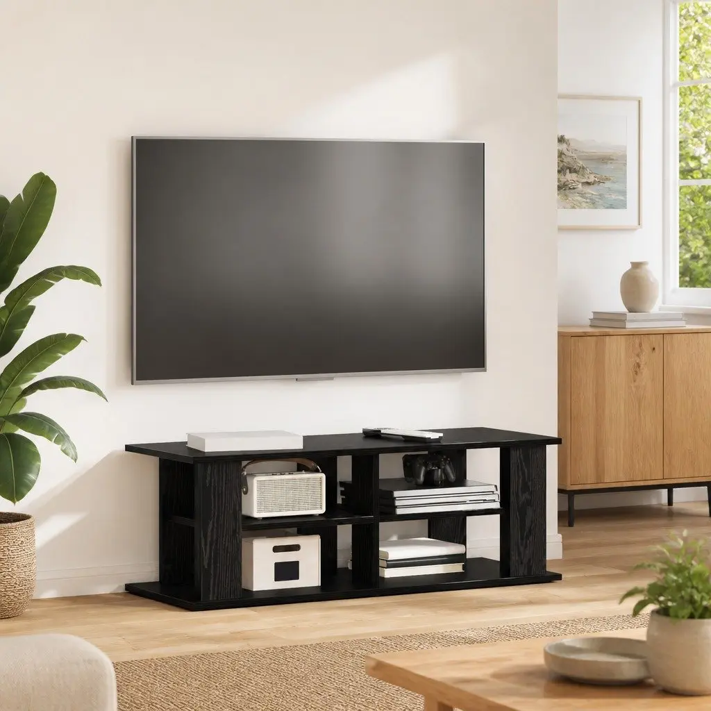 TV Stand Modern Living Room Media Console Storage Black Oak 96cm Width Lounge