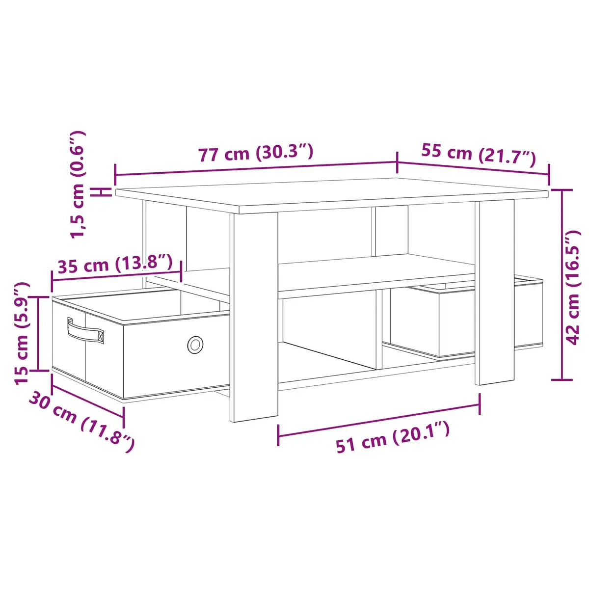 Black Coffee Table with Engineered Wood Construction