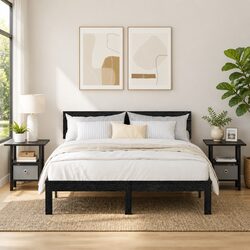 Modern Black Bedside Tables – 2-Piece Set for Storage