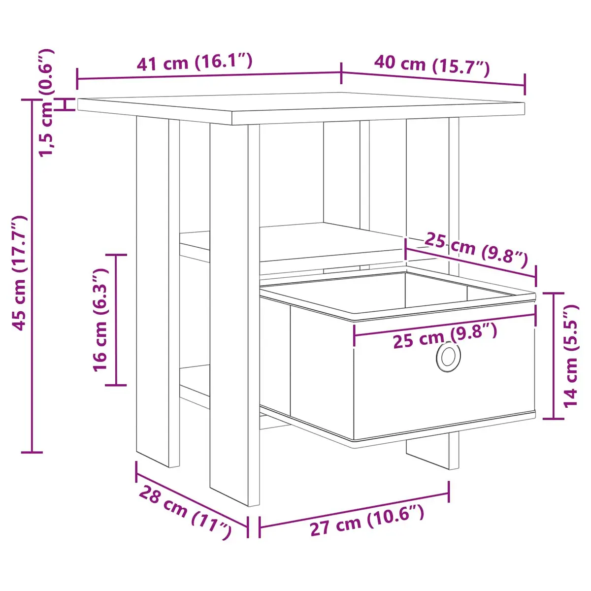 Bedside Table 2 pcs Black Modern Bedroom Furniture Nightstand Storage Drawer