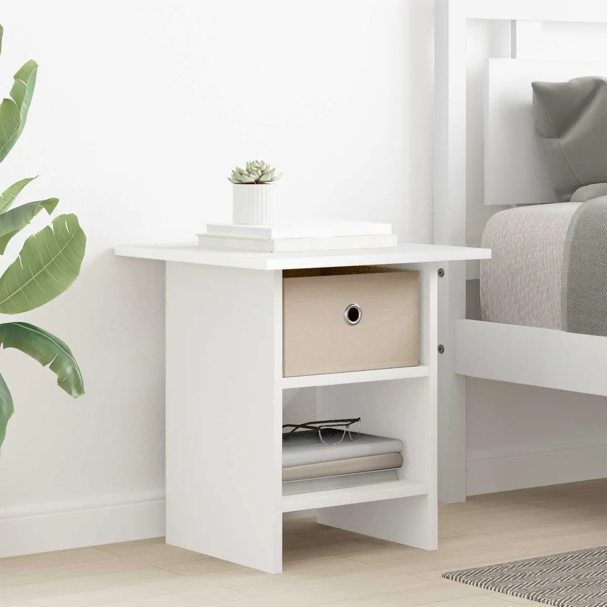 White Bedside Table Set with Storage Drawers
