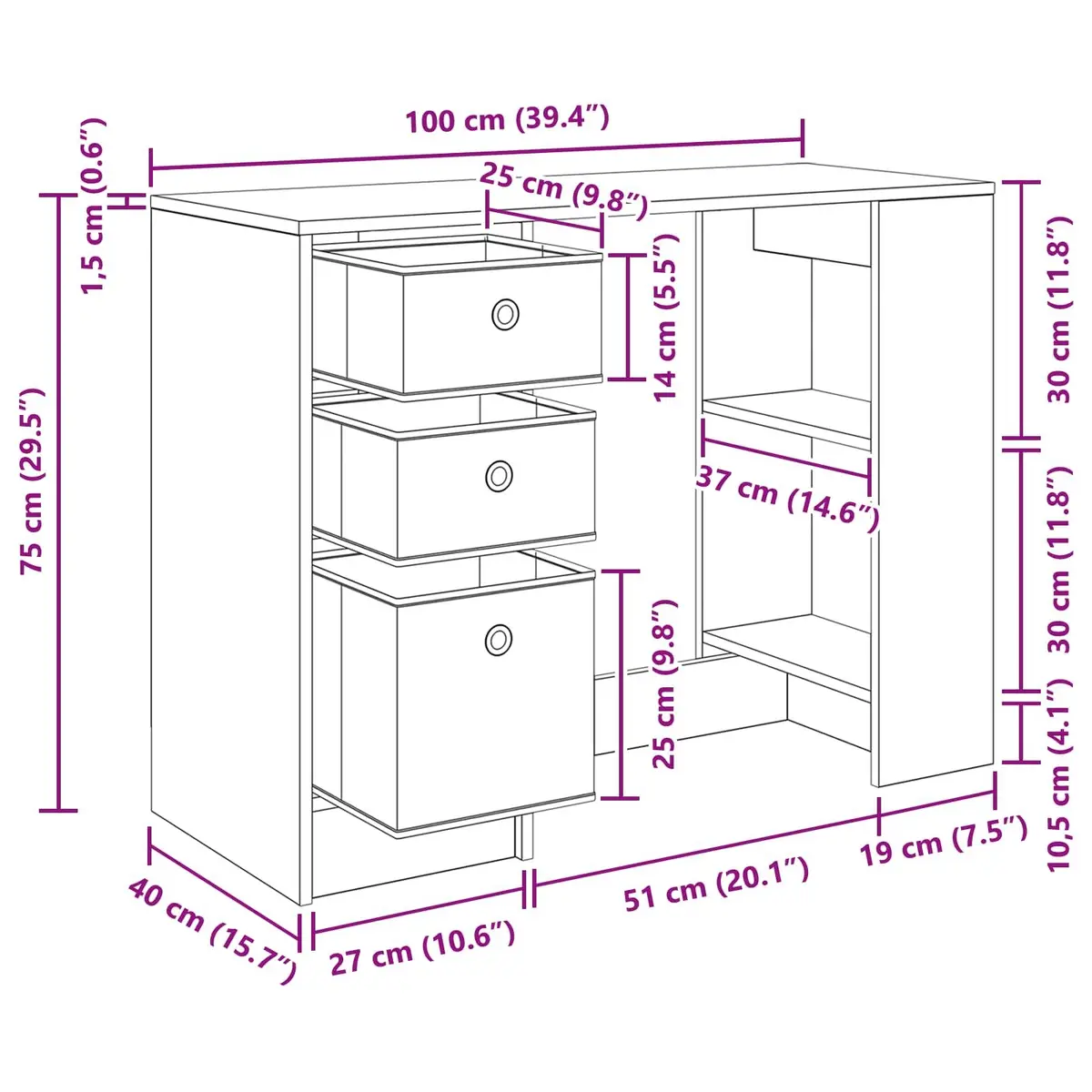 Engineered Wood Black Oak Desk for Office or Study