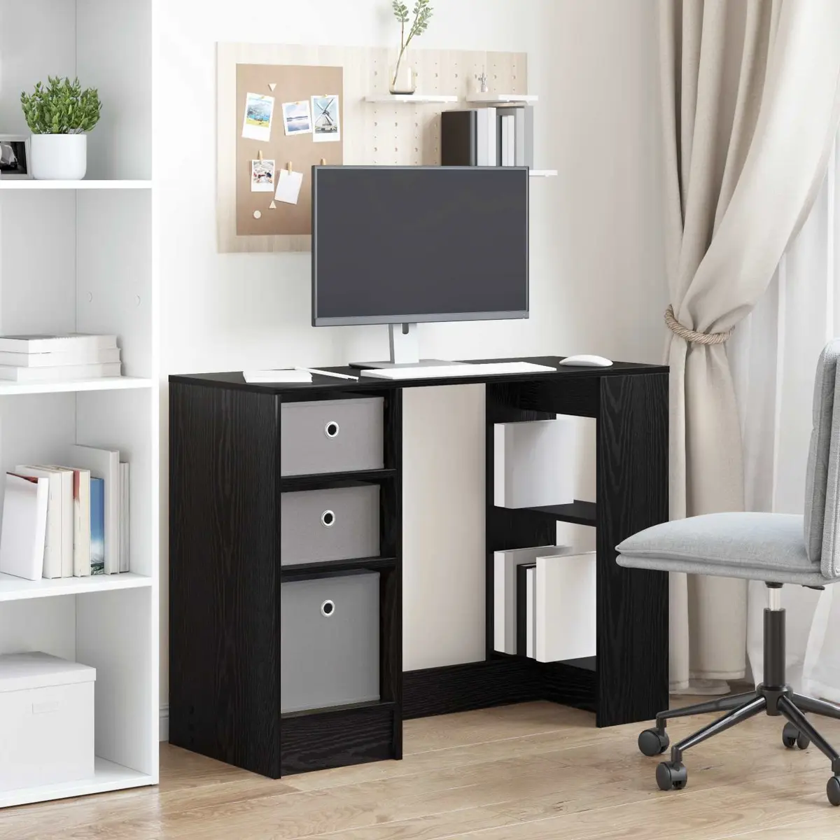 Engineered Wood Black Oak Desk for Office or Study