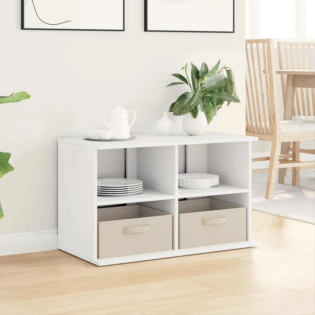TV Stand Engineered Wood 79 x 40 x 48 cm White Modern Lowboard Storage Unit Living Room Furniture