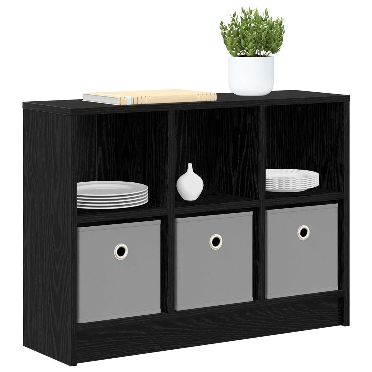 Black Sideboard with Drawer Modern Storage Cabinet Engineered Wood Living Room