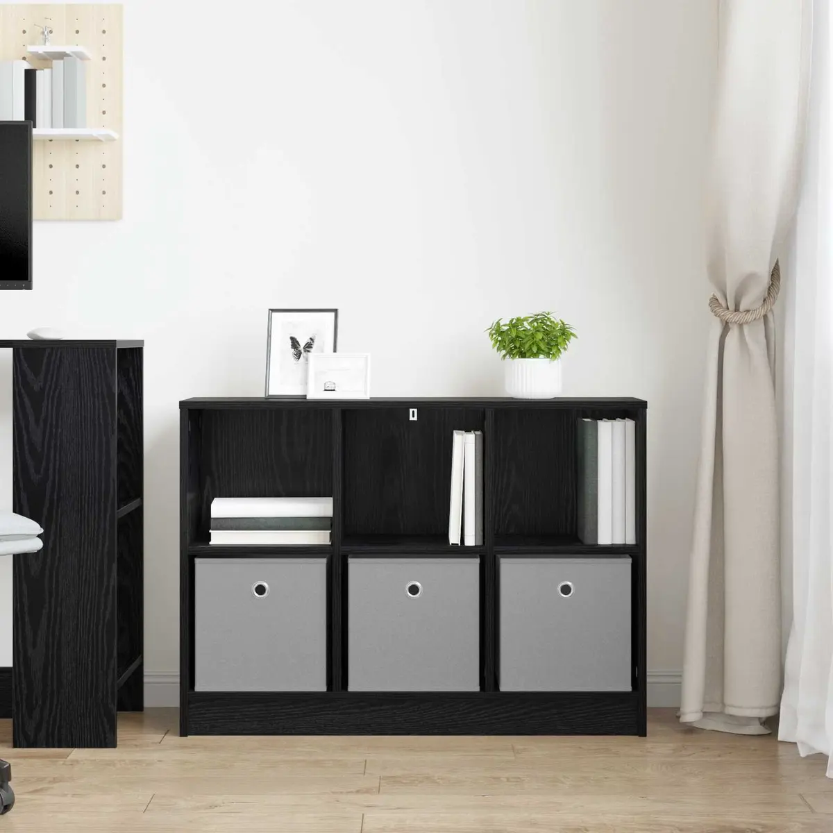 Black Oak Sideboard with Drawer Modern Storage Cabinet Living Room Furniture
