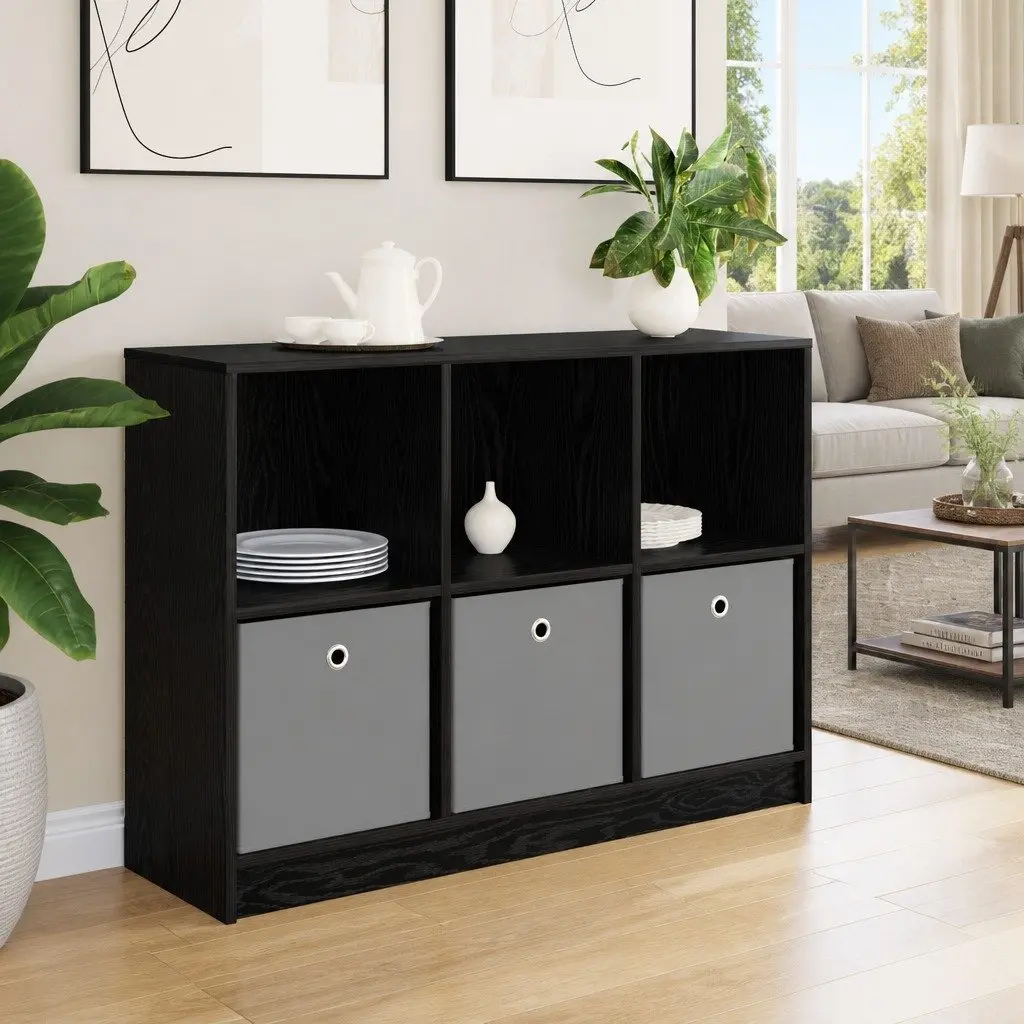 Black Oak Sideboard Storage Cabinet with Shelving