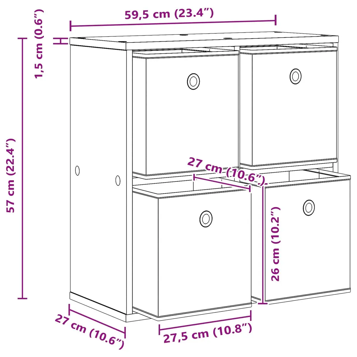 Sideboard Engineered Wood 59.5 x 27 x 57 cm White