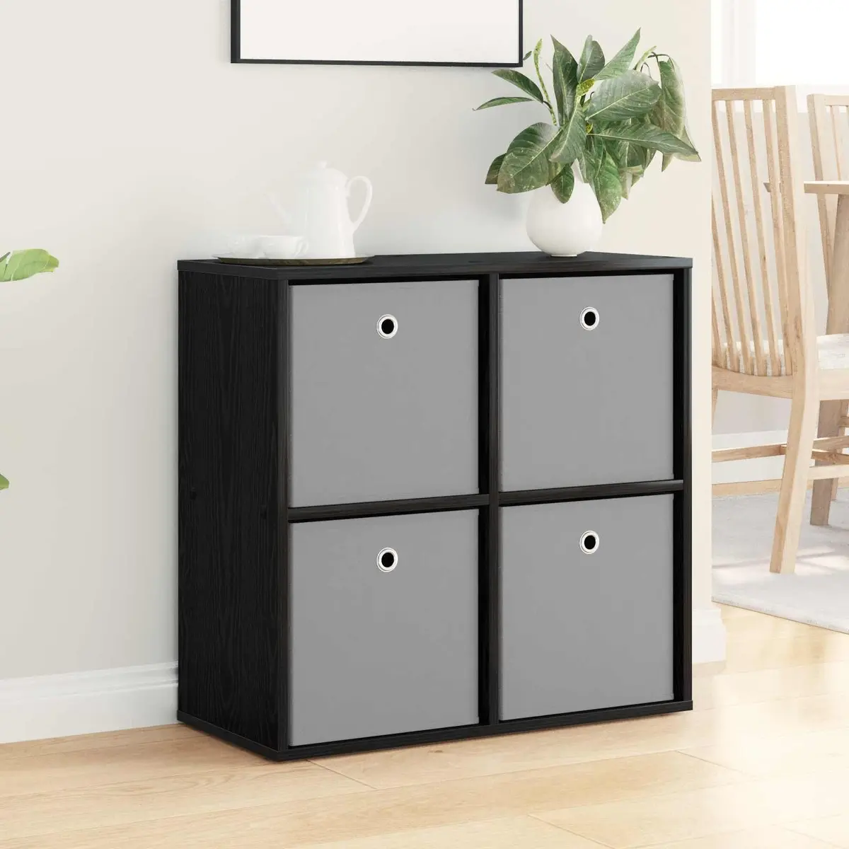 Black Sideboard with Drawer and Storage Shelves