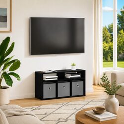 Sturdy Black Oak Lowboard TV Unit with Drawer