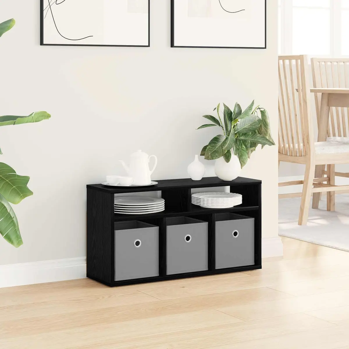 Black Oak Lowboard TV Unit with Drawer