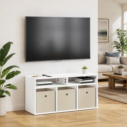 White Lowboard TV Unit with Drawer Modern Living Room Storage Organizer